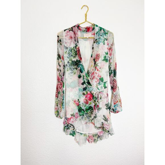 Rococo Sand Isa Wrap Dress Size XS Silk Floral Long Sleeve Mini Bohemian Resort - Picture 3 of 14